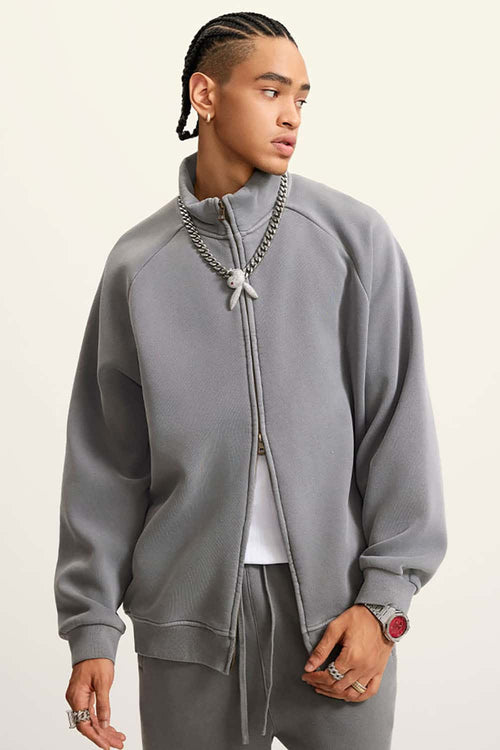 Heavyweight Vintage Washed Fleece Jacket - Medium Gray