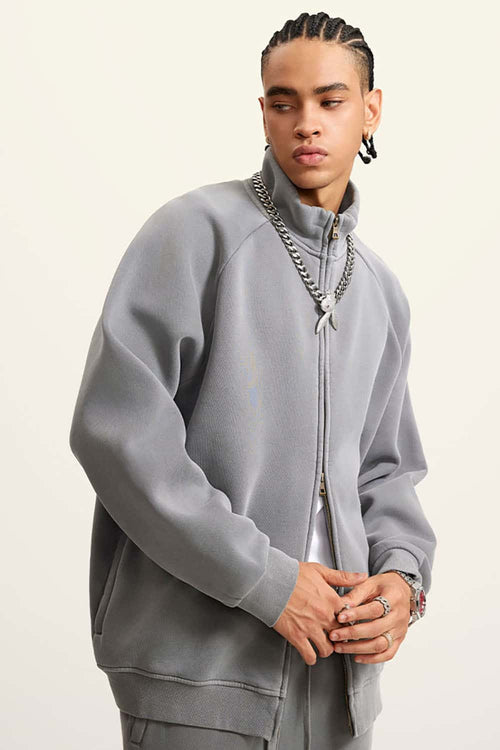 Heavyweight Vintage Washed Fleece Jacket - Medium Gray