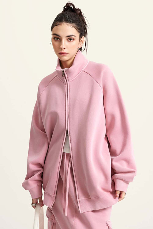 Heavyweight Vintage Washed Fleece Jacket - Rose Pink