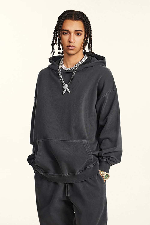 Heavy Washed Knit Hoodie - Dark Gray