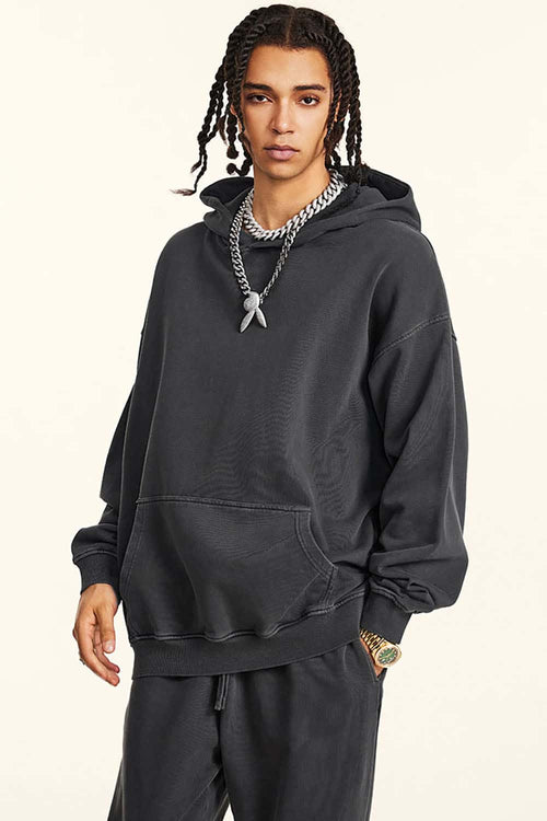 Heavy Washed Knit Hoodie - Dark Gray