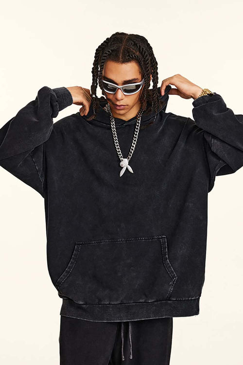 Heavy Washed Knit Hoodie - Fried Snowflakes