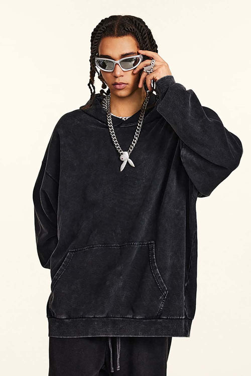 Heavy Washed Knit Hoodie - Fried Snowflakes