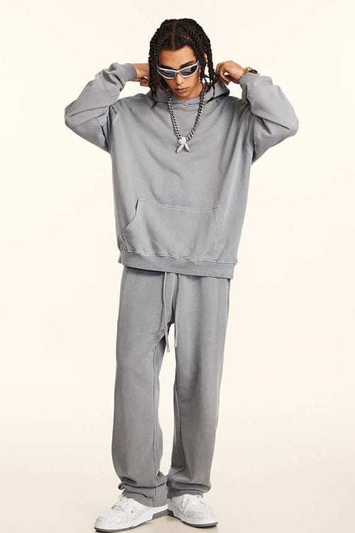 Heavy Washed Knit Hoodie - Medium Gray