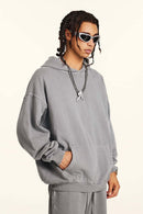 Heavy Washed Knit Hoodie - Medium Gray