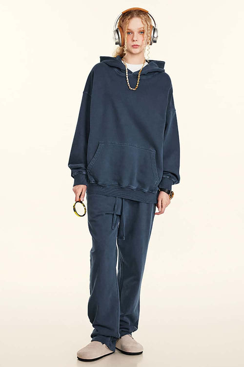 Heavy Washed Knit Hoodie - Royal Blue