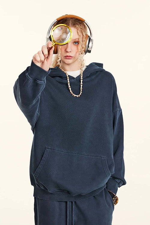 Heavy Washed Knit Hoodie - Royal Blue