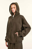 Heavyweight Fleece Lined Zip Hoodie - Brown