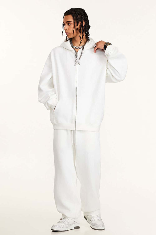 Heavyweight Fleece Lined Zip Hoodie - White