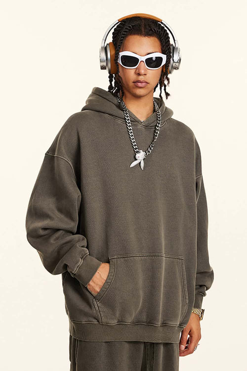 Heavyweight Vintage Wash Fleece Hoodie - Coffee