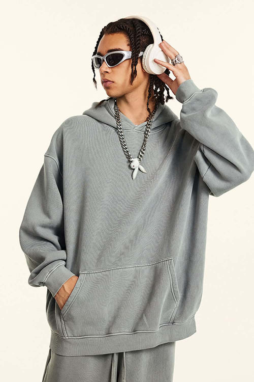 Heavyweight Vintage Wash Fleece Hoodie - Medium Gray