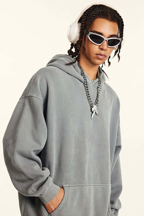 Heavyweight Vintage Wash Fleece Hoodie - Medium Gray