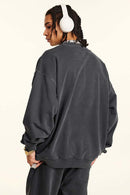 Vintage Washed Distressed Sweatshirt - Dark Gray