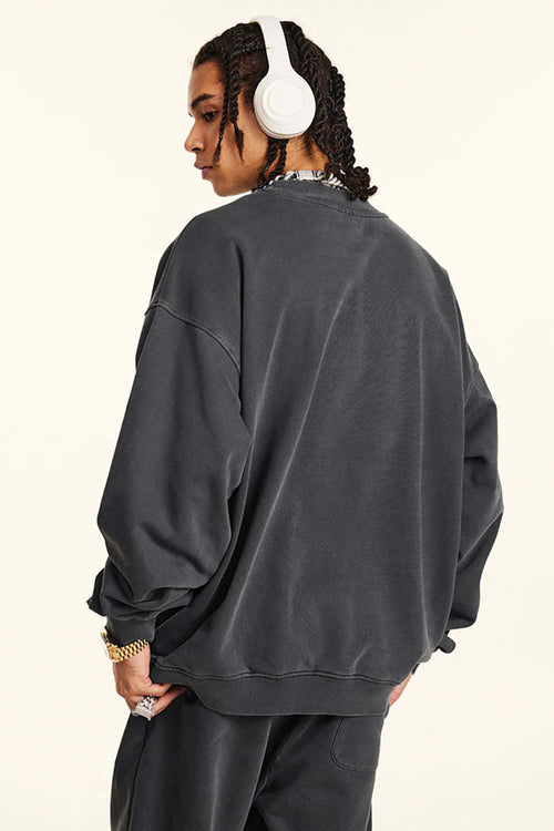 Vintage Washed Distressed Sweatshirt - Dark Gray