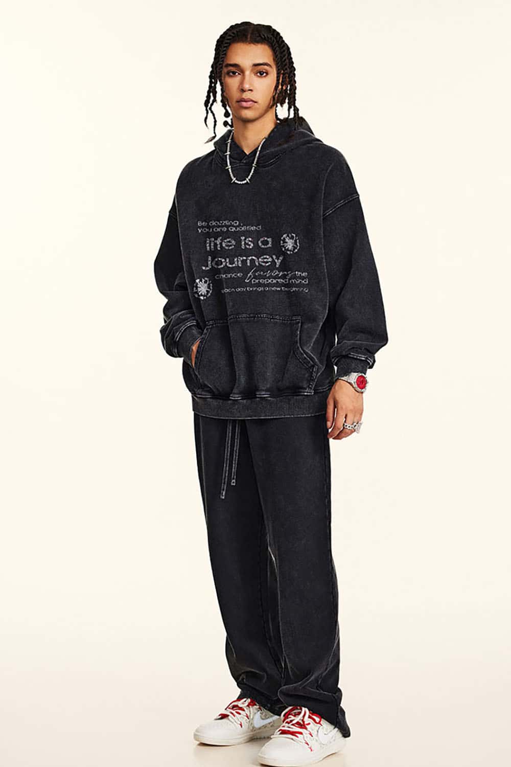 Vintage Distressed Slogan Print Cotton Loose Casual Hoodie