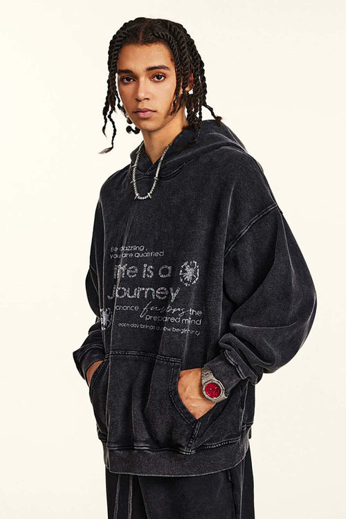 Distressed Slogan Print Hoodie - Fried Snowflakes
