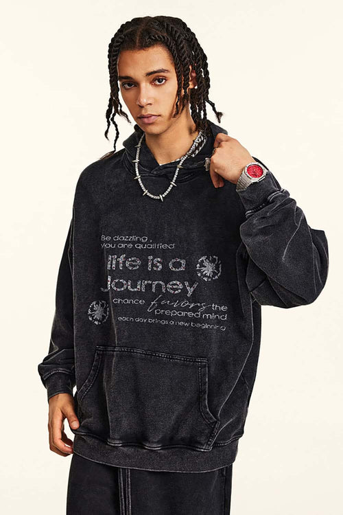Distressed Slogan Print Hoodie - Fried Snowflakes