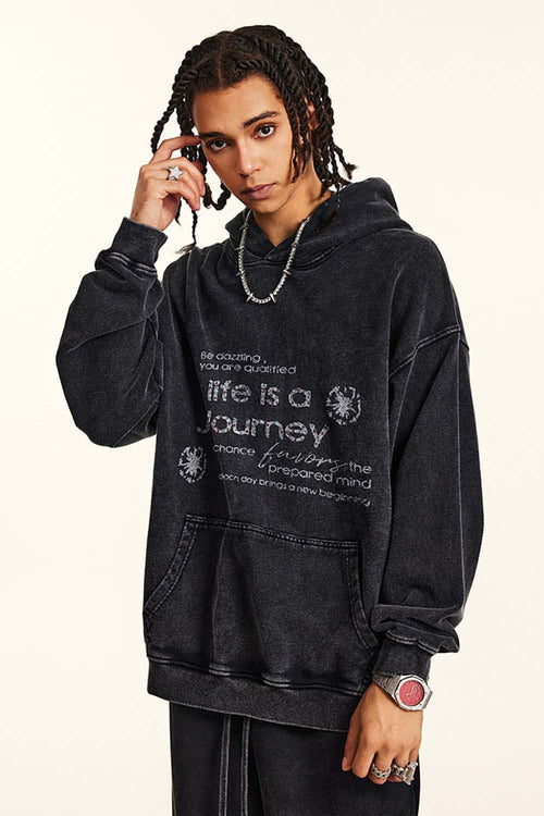 Distressed Slogan Print Hoodie - Fried Snowflakes