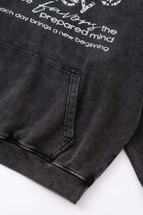 Distressed Slogan Print Hoodie - Fried Snowflakes