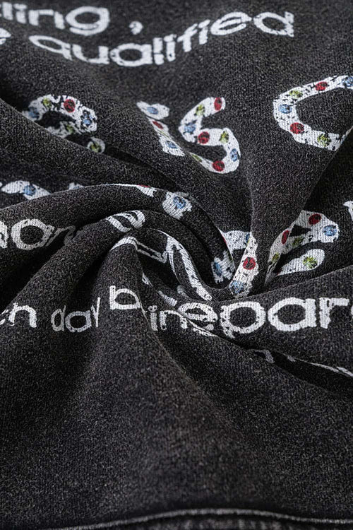 Distressed Slogan Print Hoodie - Fried Snowflakes