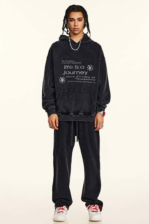Distressed Slogan Print Hoodie - Fried Snowflakes
