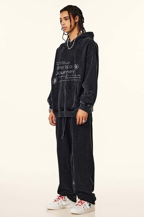 Distressed Slogan Print Hoodie - Fried Snowflakes