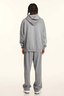 Distressed Slogan Print Hoodie - Medium Gray
