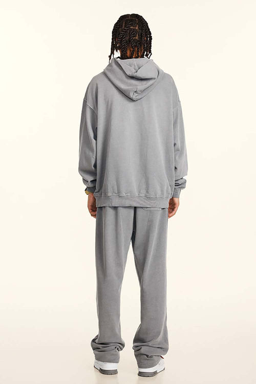 Distressed Slogan Print Hoodie - Medium Gray