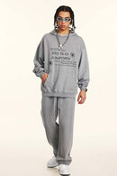 Distressed Slogan Print Hoodie - Medium Gray