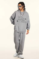 Distressed Slogan Print Hoodie - Medium Gray