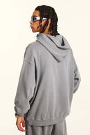 Distressed Slogan Print Hoodie - Medium Gray
