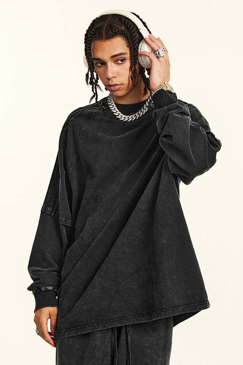 Washed Striped Raglan Long-Sleeve Tee - Fried Snowflakes