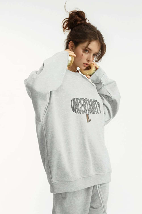 Graphic Crewneck Sweatshirt - Flower Gray