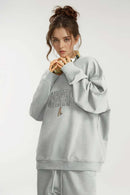 Graphic Crewneck Sweatshirt - Flower Gray