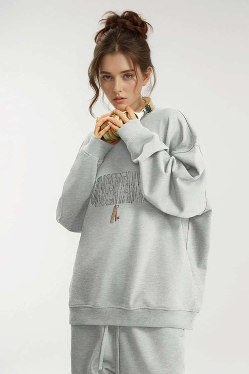 Graphic Crewneck Sweatshirt - Flower Gray