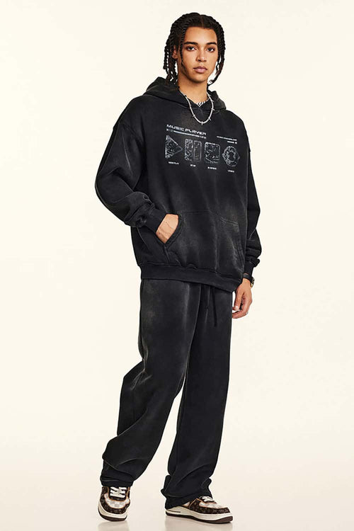 Distressed Heavyweight Graphic Hoodie - Black