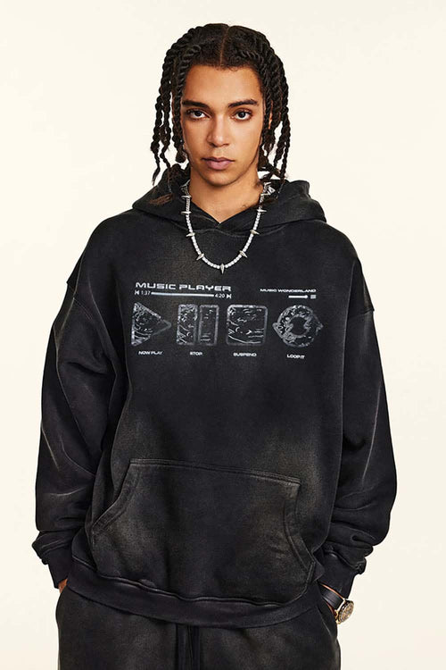 Distressed Heavyweight Graphic Hoodie - Black