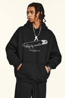 Heavyweight Safety Pin Graphic Hoodie - Black