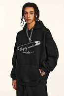 Heavyweight Safety Pin Graphic Hoodie - Black