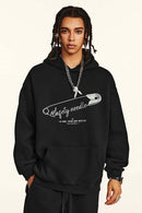 Heavyweight Safety Pin Graphic Hoodie - Black