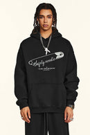 Heavyweight Safety Pin Graphic Hoodie - Black