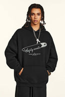 Heavyweight Safety Pin Graphic Hoodie - Black