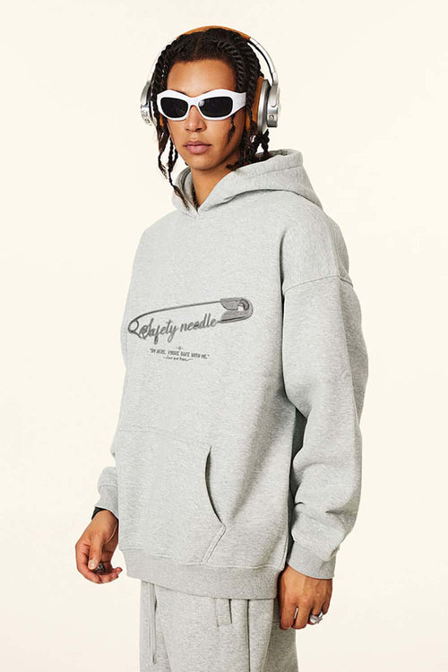 Heavyweight Safety Pin Graphic Hoodie - Flower Gray
