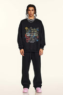 Grid Graphic Fleece Sweatshirt - Black