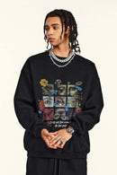 Grid Graphic Fleece Sweatshirt - Black