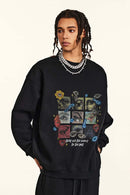 Grid Graphic Fleece Sweatshirt - Black
