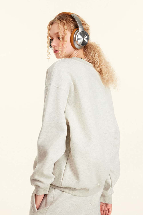 Grid Graphic Fleece Sweatshirt - Oat Gray