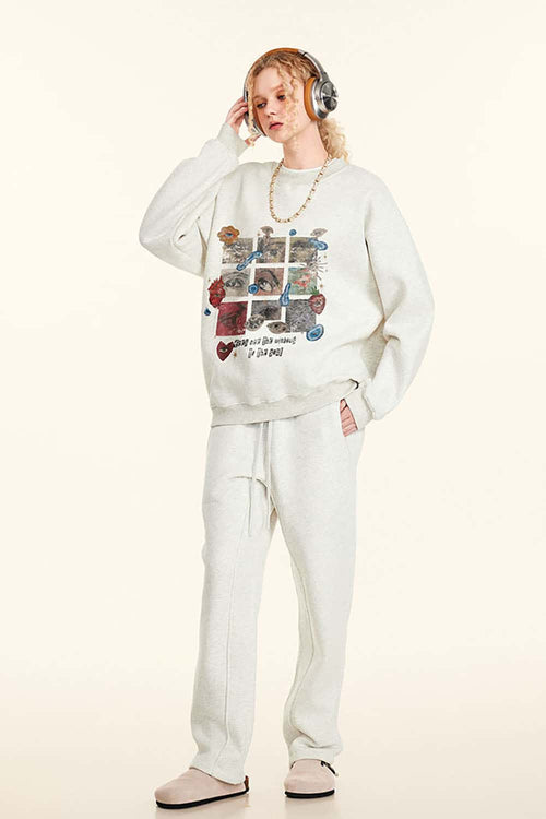 Grid Graphic Fleece Sweatshirt - Oat Gray