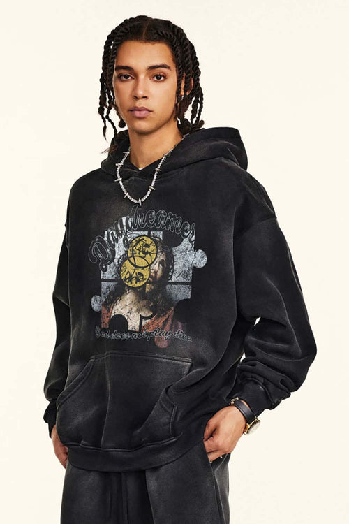 Heavyweight Abstract Wash Hoodie - Black