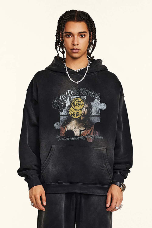 Heavyweight Abstract Wash Hoodie - Black